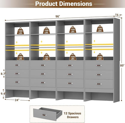 8FT Closet System with Leather Handles, Wood Wardrobe Closet Organizer and - Image 2