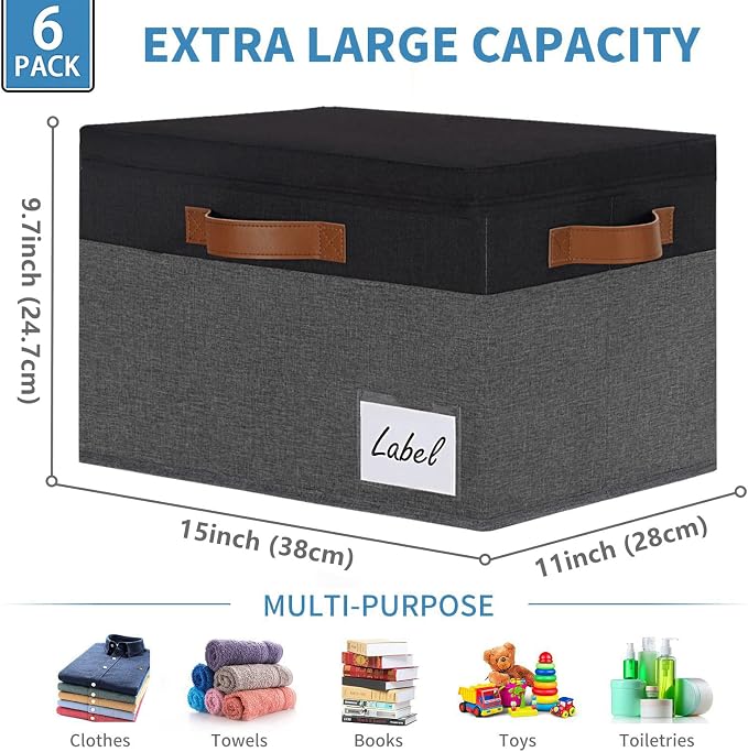 GhvyenntteS Storage Bins with Lids 6 Pack, Large Storage Baskets with Lid and 3 - Image 3
