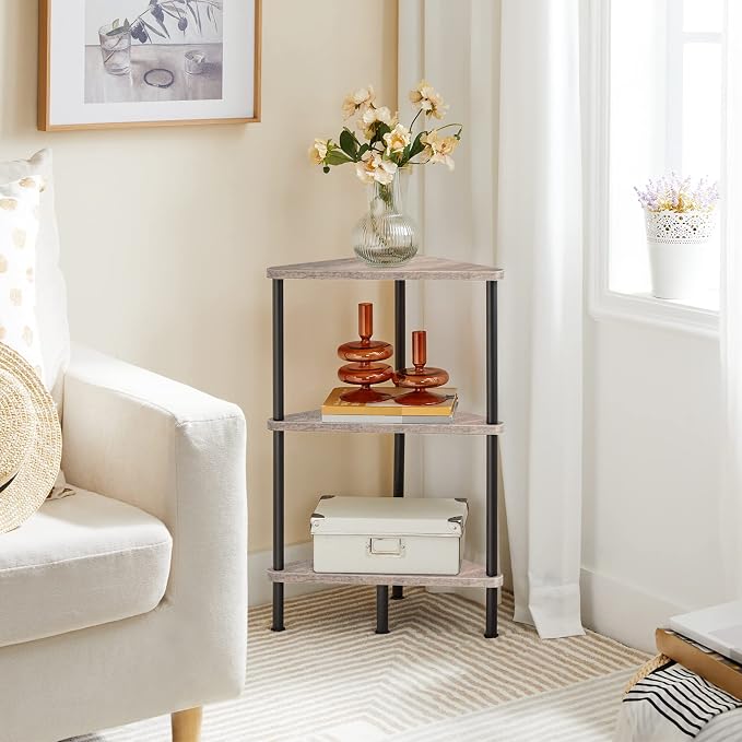 HOOBRO Corner Shelf Stand, Industrial 3-Tier Wall Corner Bookshelf - Image 2