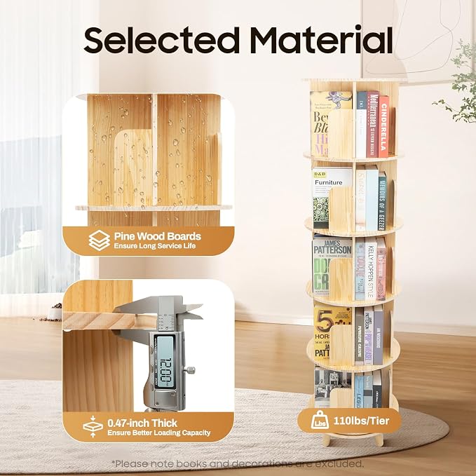 Rotating Bookshelf, Revolving Bookcase, Stackable Bookshelf Organizer, Swivel - Image 4