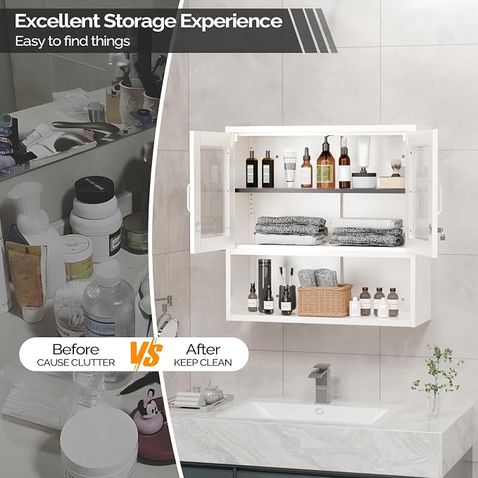 VINGLI Metal Wall Cabinet with Locking Glass Doors & Magnetic LED Sensor Light - Image 9