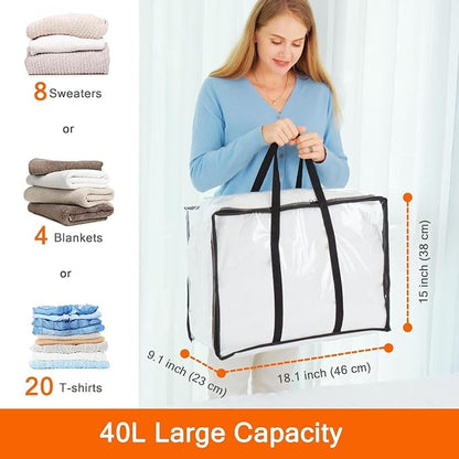 Vieshful 3 Pack Clear Clothes Storage Bag, 40L Plastic Blanket Storage Bag - Image 2