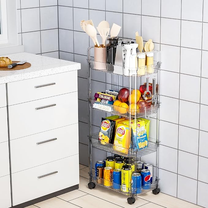 Clear 4 Tier Rolling Utility Cart - Image 5