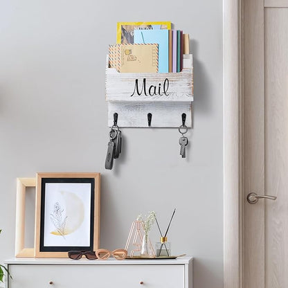 DRASTAR Mail Organizer Wall Mounted, Wooden Mail & Key Holder - Image 2