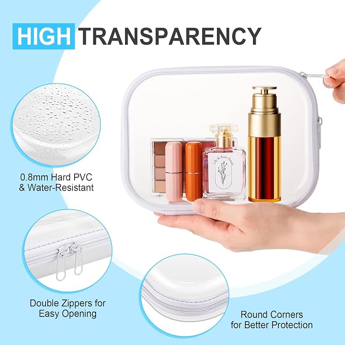 Sanwuta 6 Pcs Clear Hard Zipper Case Hard Plastic Zipper Pouches Transparent - Image 3