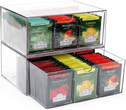 CLUQMEIK 2 Large Acrylic Tea Bag Organizer, 9 Grids Tea Organizers and Storage by CLUQMEIK