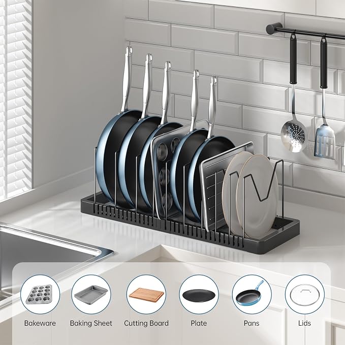 Pots and Pans Organizer under Cabinet, Expandable Pot Lid Organizer Holder - Image 3