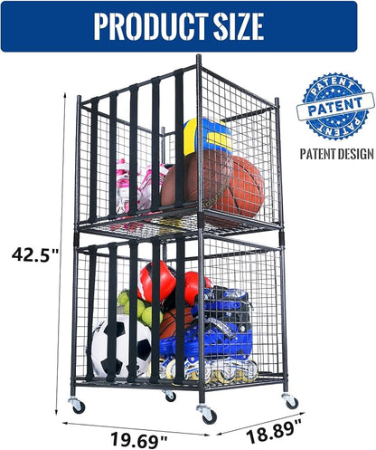 Mythinglogic Rolling Sports Ball Storage Cart, Sports Lockable Ball Storage - Image 6