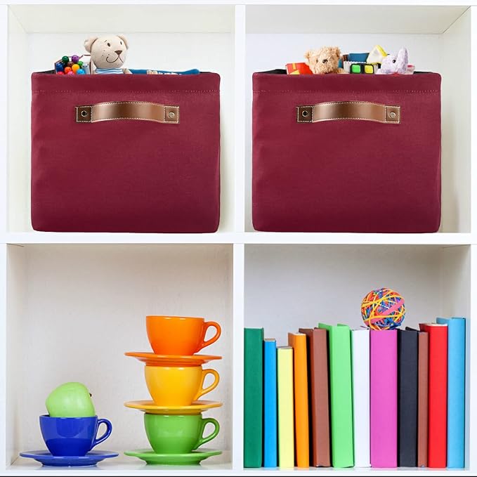 Burgundy Red Solid Color Foldable Storage Basket - Image 6