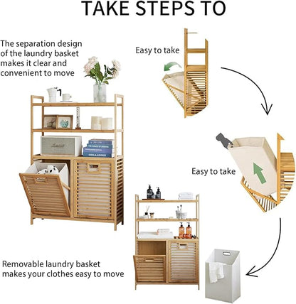 Double Tilt Out Laundry Hamper, Bamboo Hamper - Image 3