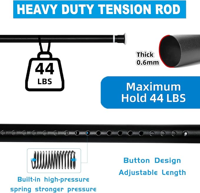 Large Long Tension Curtain Rod 43-162 in | 1.26" Diameter, Spring Adjustable - Image 4
