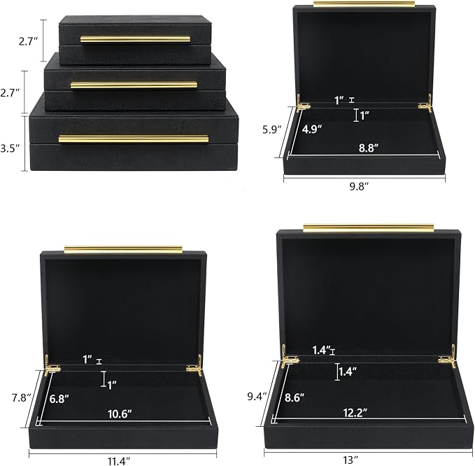 Faux Shagreen Leather Jewelry Storage Boxes Set of 3 - Image 2