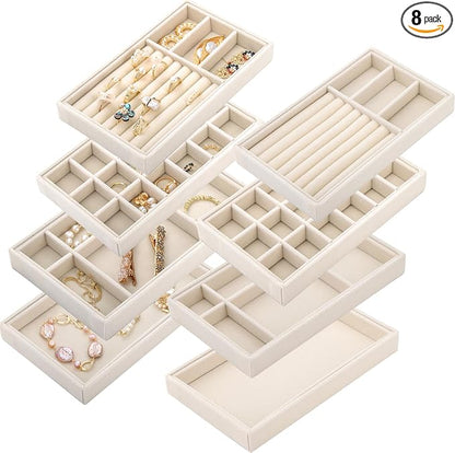 Elsjoy 8 Pack Velvet Jewelry Trays, Stackable Jewelry Organizer Trays by Elsjoy