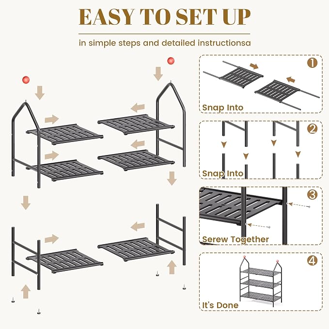 Shoe Rack, 3-Tier Shoe Organizer, Metal Storage Shelf, Shoe Rack - Image 7