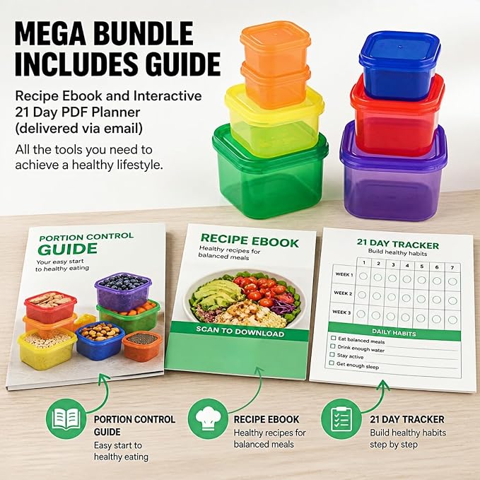 FIXBODY 7PCS Portion Control Containers, Color-Coded Labeled, 21 Day Lose - Image 6