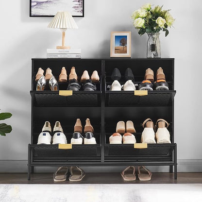 Shoe Cabinet with 4 Flip Drawers, Narrow Entryway Rack, Freestanding, - Image 3