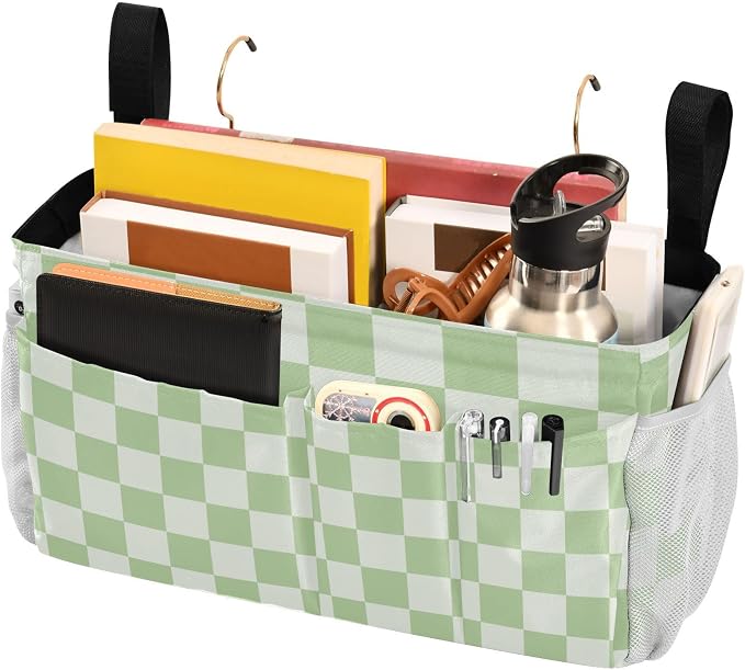 Checkered Mint Green and White Bedside Caddy - Image 3