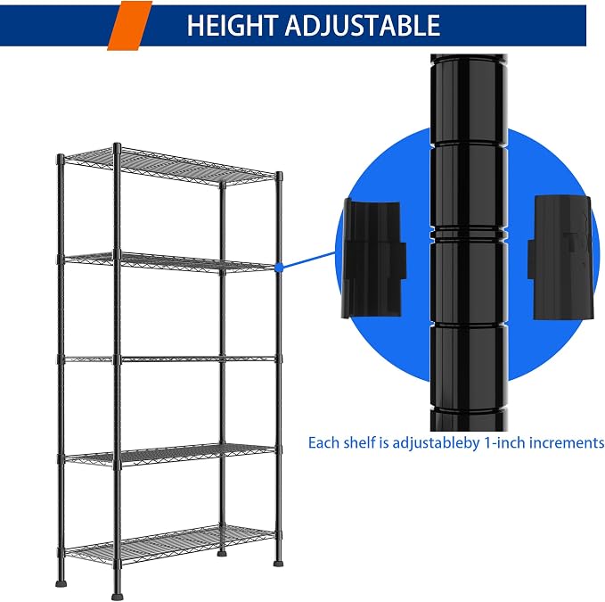 REGILLER 5-Wire Shelving Metal Storage Rack Adjustable Shelves, Standing - Image 5