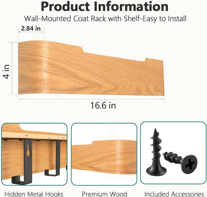 Coat Rack Wall Mount with Hidden Hooks Modern Key Holder Wood Entryway Hook - Image 3