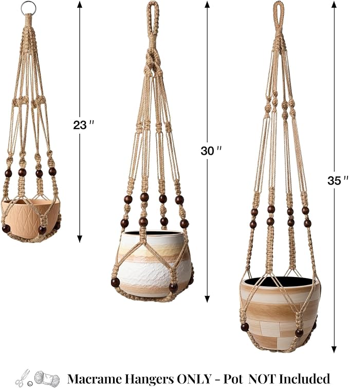 LEWESU 3 Pack Jute Macrame Plant Hanger Indoor 3 Different Sizes Hanging - Image 3