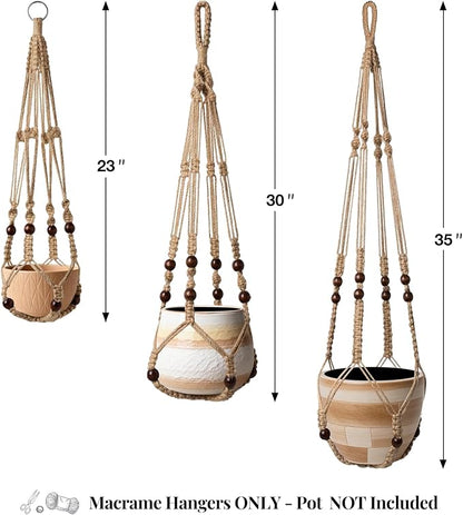 LEWESU 3 Pack Jute Macrame Plant Hanger Indoor 3 Different Sizes Hanging - Image 3
