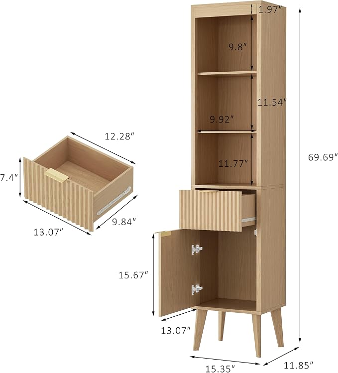 70" H Tall Storage Cabinet, Fluted Freestanding Floor Organizer - Image 3