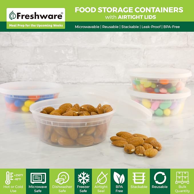Freshware Food Storage Containers 8 oz Plastic Deli Containers - Image 2