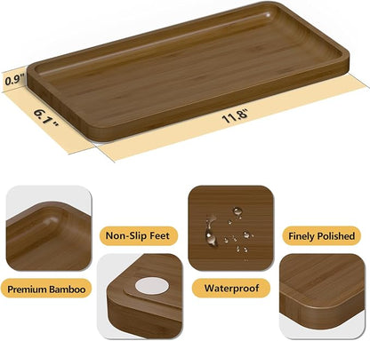 Weenson Bathroom Vanity Tray for Soap Dispenser, Dresser Jewelry, Bamboo - Image 5