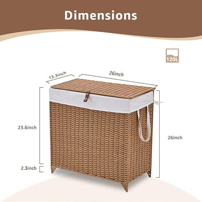 Laundry Hamper with Lid and Removable Liner Bag, Handwoven Rattan Clothes - Image 2