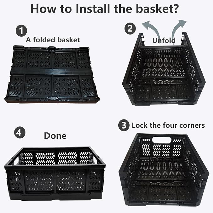 4-Pack Plastic Storage Crates, 20L Foldable Baskets, Collapsible Crates - Image 4