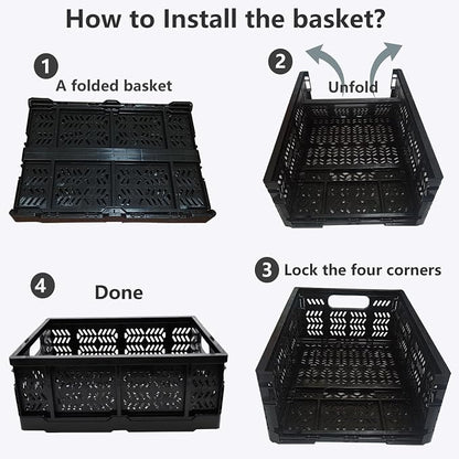 4-Pack Plastic Storage Crates, 20L Foldable Baskets, Collapsible Crates - Image 4