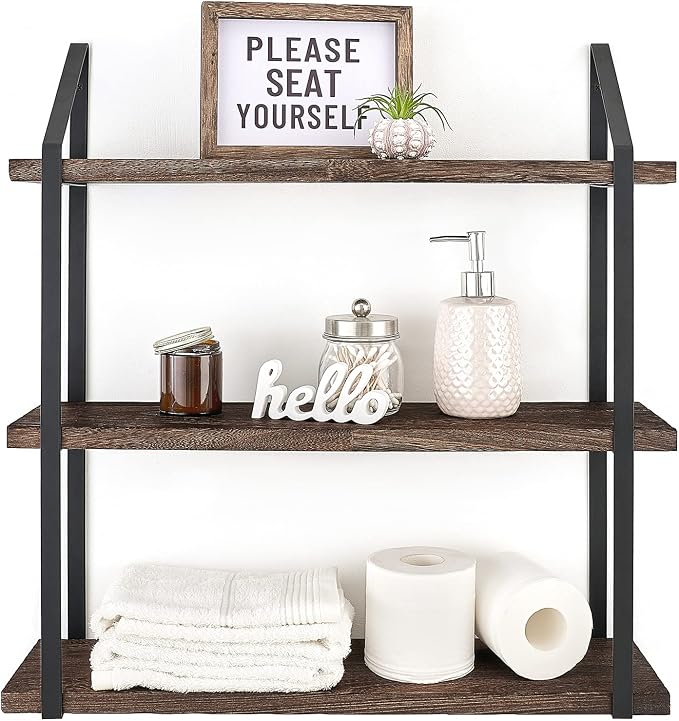 Mkono 3 Tier Floating Wall Shelf Wood Hanging Shelf by Mkono
