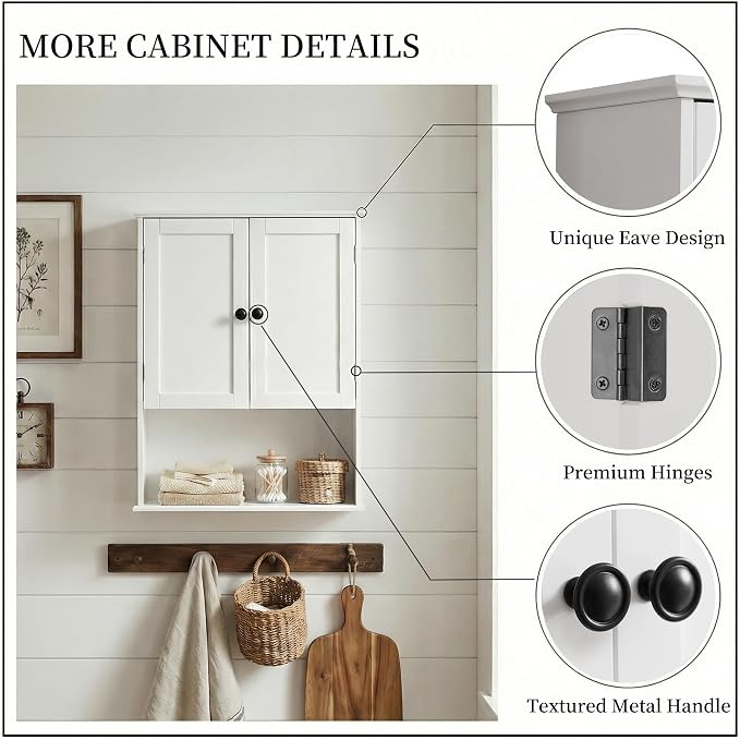 Bathroom Wall Cabinet, Over Toilet Storage Hanging Cabinet Adjustable Shelves - Image 3