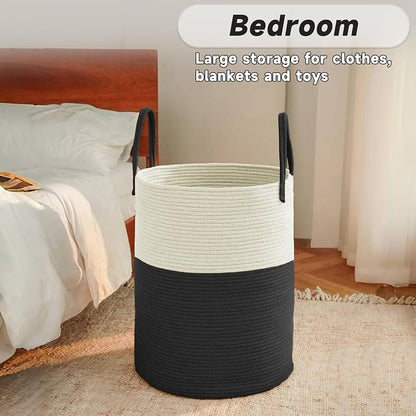 Large Woven Laundry Basket Hamper, 80L Cotton Rope Storage Bin - Image 4