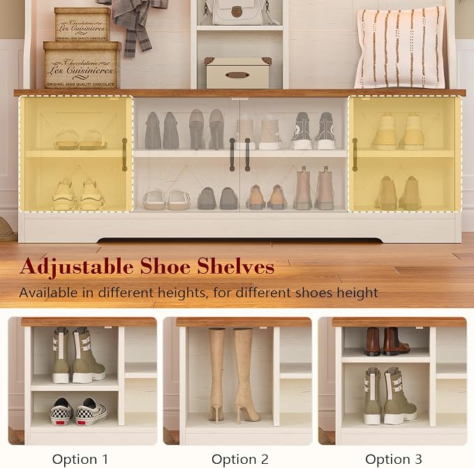 CSZZD Hall Tree with Bench and Shoe Storage, Farmhouse Entryway Bench with Coat - Image 3