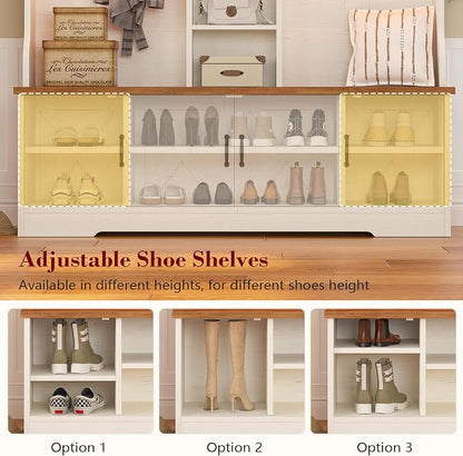 CSZZD Hall Tree with Bench and Shoe Storage, Farmhouse Entryway Bench with Coat - Image 3
