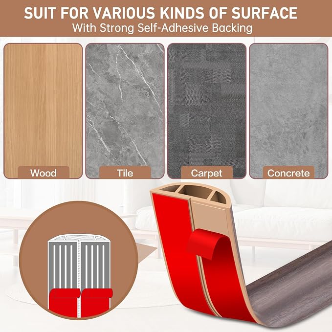 Floor Cord Cover Self Adhesive Cord Hider Floor Extension Cord Covers - Image 4