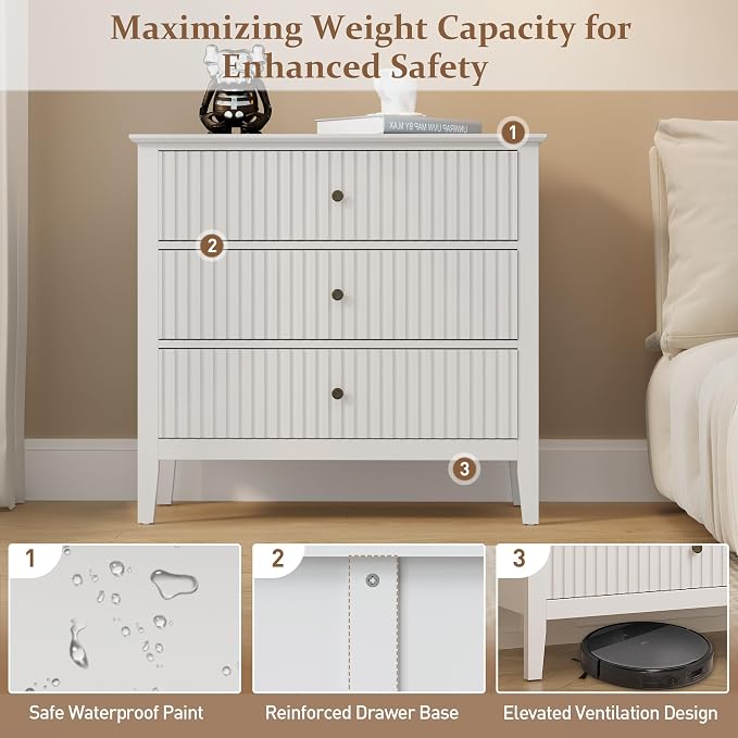 RoyalCraft Large 3 Drawer Dresser Set of 2, Fluted Wood Chest of Drawers - Image 8