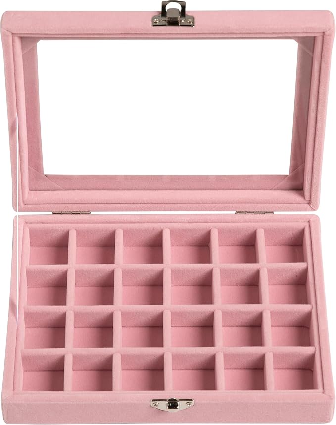 Frebeauty 24 Grid Earring Organizer, Small Velvet Jewelry Tray - Image 2