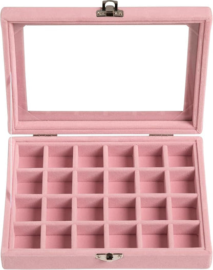 Frebeauty 24 Grid Earring Organizer, Small Velvet Jewelry Tray - Image 2