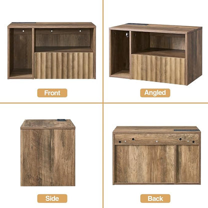 Modern Rustic Brown Fluted Floating Nightstand - Image 9