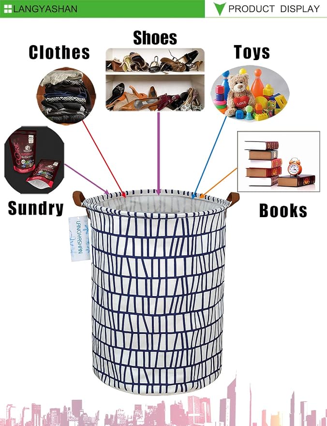 LANGYASHAN Laundry Basket Canvas Fabric Collapsible Organizer Basket - Image 6