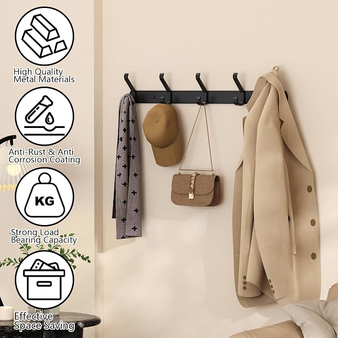 2 Pack Coat Rack Wall Mount, 17.3 in Wall Hooks - Image 6