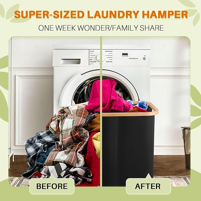 145L Laundry Hamper with Lid, 3 Section Laundry Basket with 3 Removable Bag | - Image 4