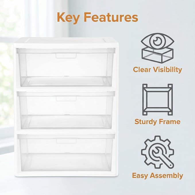 Wide 3 Drawer Tower, Plastic Storage Drawers - Image 8