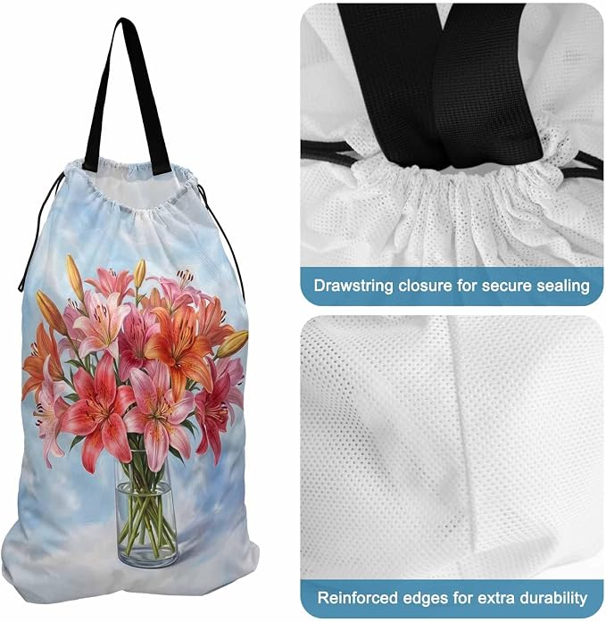 Floral XL Laundry Bag Lilies Flower in Bottle Spring Summer Machine Washable - Image 2