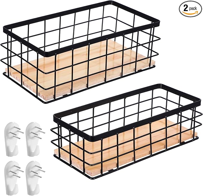 Set of 2 Black Metal Wire Storage Baskets by Unknown