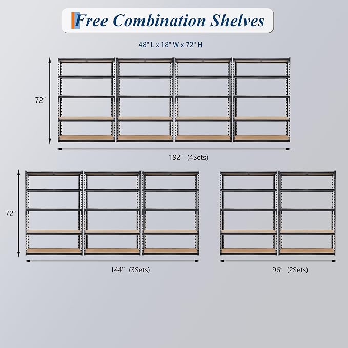 2500 Lbs Heavy Duty Garage Storage Shelves, 5-Tier Adjustable Metal Shelving - Image 4