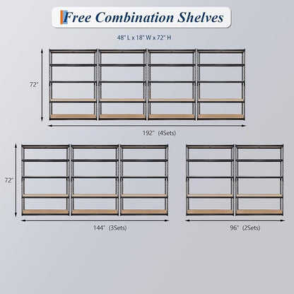 2500 Lbs Heavy Duty Garage Storage Shelves, 5-Tier Adjustable Metal Shelving - Image 4