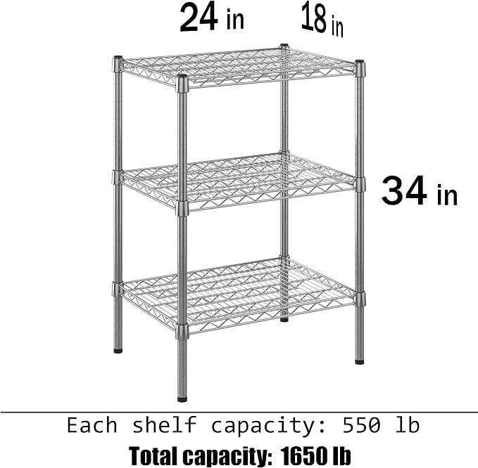 18" Deep x 24" Wide x 34" Height Wire Shelving Kit | 3-Tier |NSF Commercial - Image 3